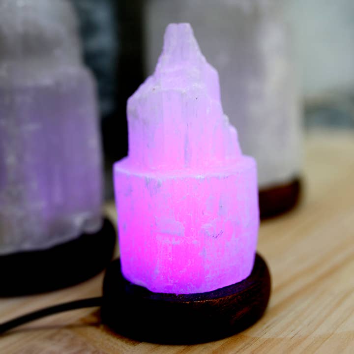 2 Cathedral Selenite 10 cm USB lamps for wholesale by Ethike.eu