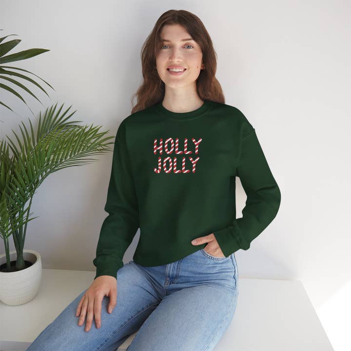 Holly Jolly Candy Cane Crewneck Sweatshirt für den Großhandel von Serendipity Design Co.