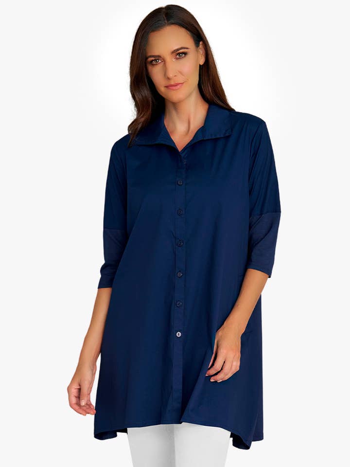 Stella Carakasi - Wholesale Tunic - Women's - Women's 3/4 Sleeve A-Line Cotton Poplin Tiburon Tunic Icon30