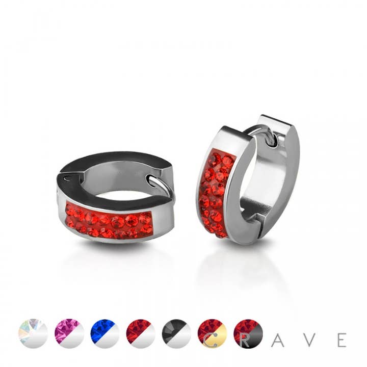 CRAVE BODY JEWELRY - Wholesale Huggie Earrings - PAIR OF SS CZ PAVED HUGGIE/HOOP EARRINGS