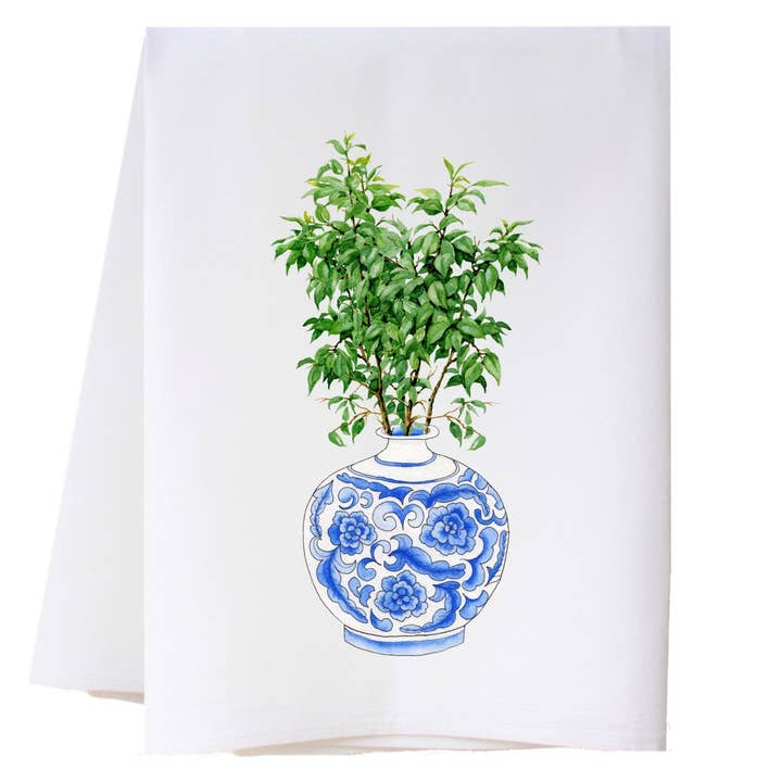 Torchon de cuisine Vase bleu et blanc 1 pour la vente par Cora & Pate