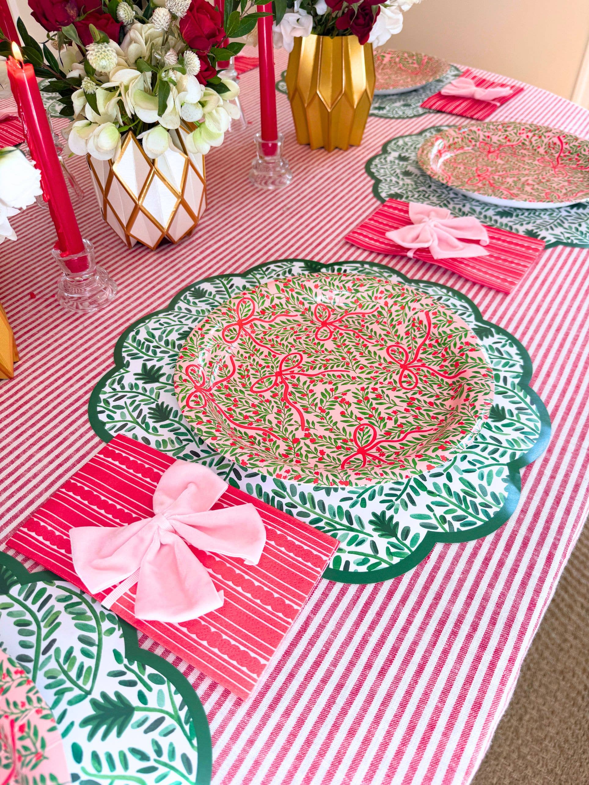 Lucy Grymes Designs - Wholesale Disposable Plate - Holiday Bow Garden Heavy Duty Paper Plate (10") | 8 Plates4