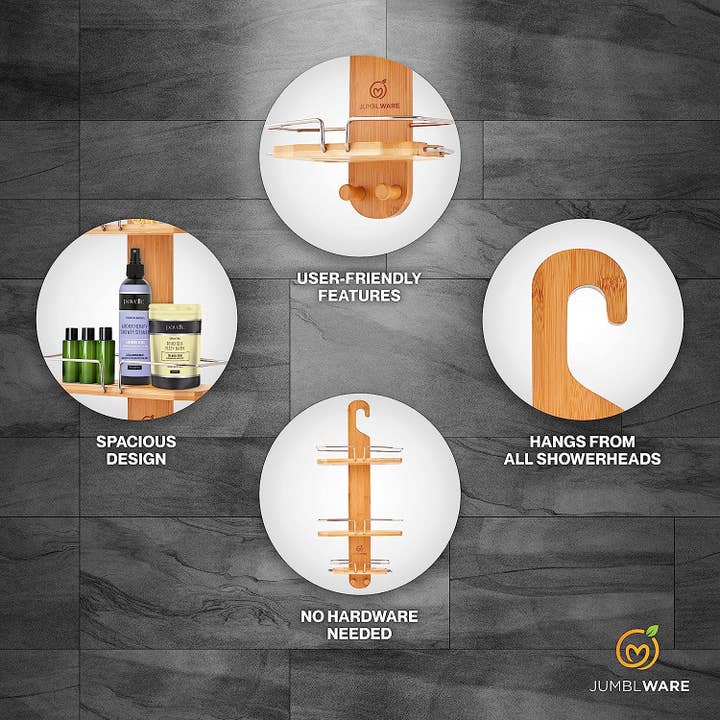 Jumbl - Vendita all'ingrosso Carrelli da bagno - Carrello da doccia in bambù, organizer da appendere per doccia a 3 livelli2