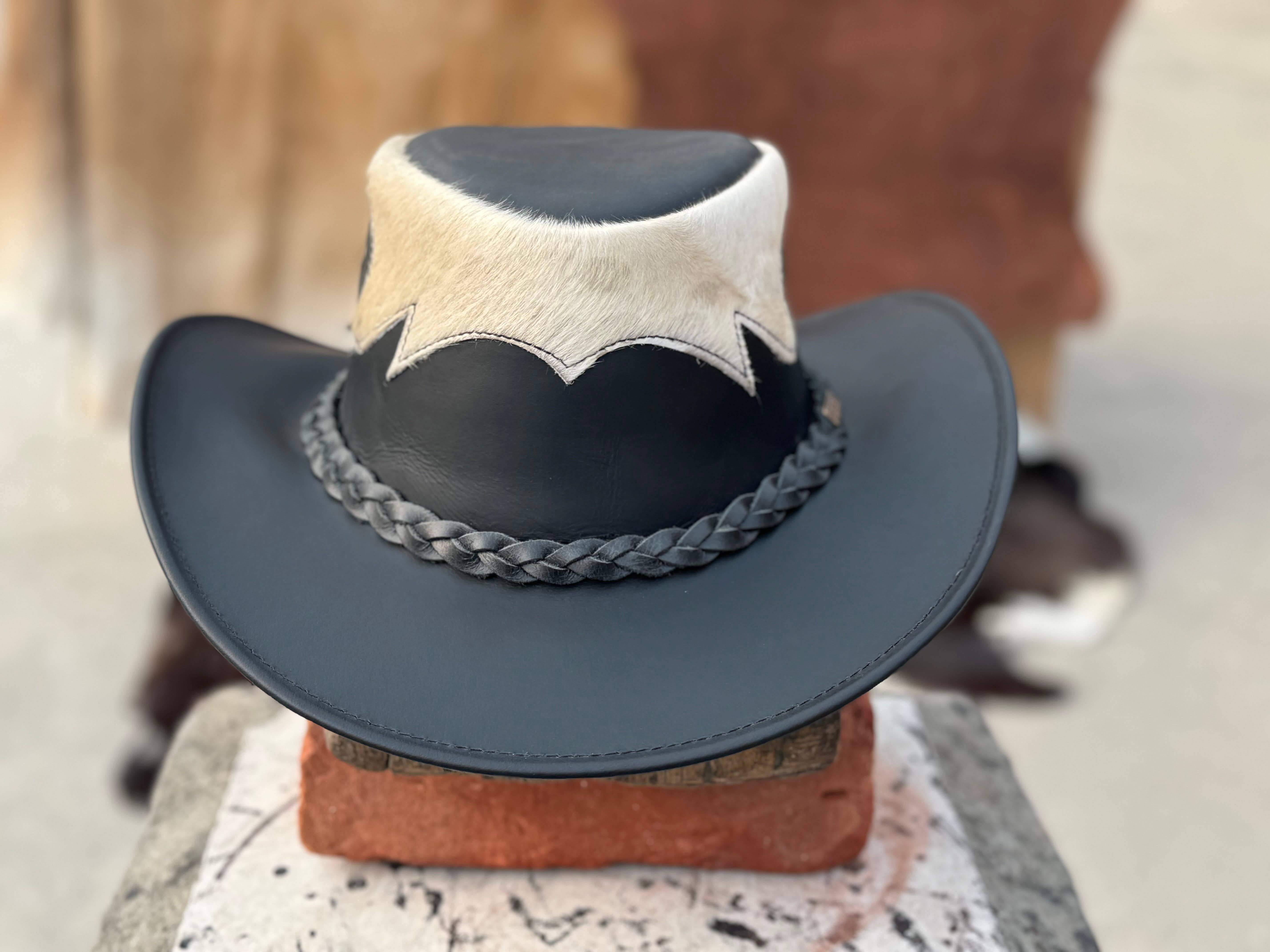 Lesa collection inc - Vente Chapeau de cowboy – unisexe - Chapeau de cowboy en cuir marron et noir Tri style occidental unisexe4