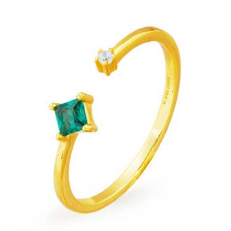 Anel Prata Aberto - Losango - Zircónia Verde - Banhado a Ouro por atacado de Plata y Minerales