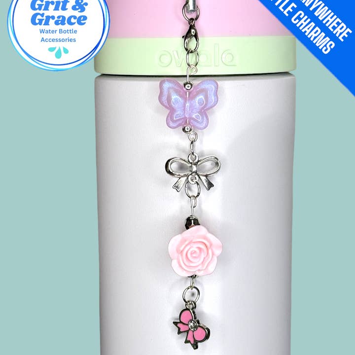 Colgante de botella con mariposa y rosa para colgar en cualquier lugar para venta al por mayor de Grit & Grace Water Bottle Accessories