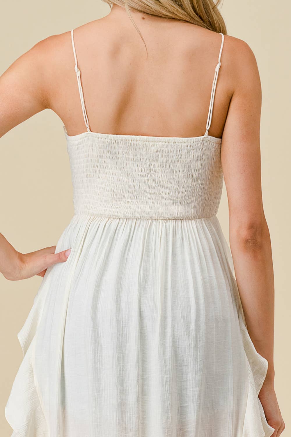 IVORY BT2850E / POLY CREPON HIGH LOW RUFFLED FULL LENGHT TUNIC TOP for wholesale on Faire8