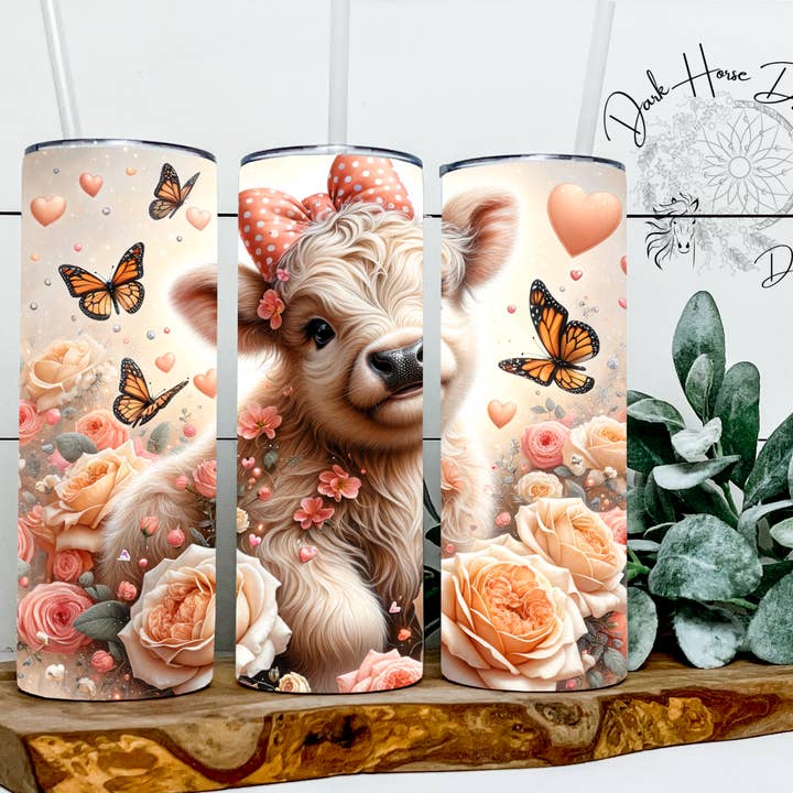 Vache Highland Rose Rose / Saint-Valentin / Ferme / Gobelet pour la vente par Dark Horse Dream Designs LLC