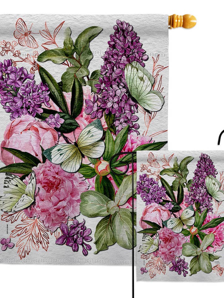 Flag Pink Bouquet Floral Garden Friends Butterfly House for wholesale by Two Group Flag Co