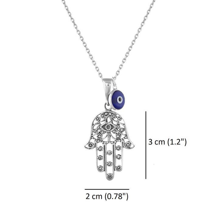 MYSTIC JEWELS – Engroshandel Halskæde med vedhæng – Sterling sølv 925 hamsa halskæde med 7 mm ondt øje vedhæng1