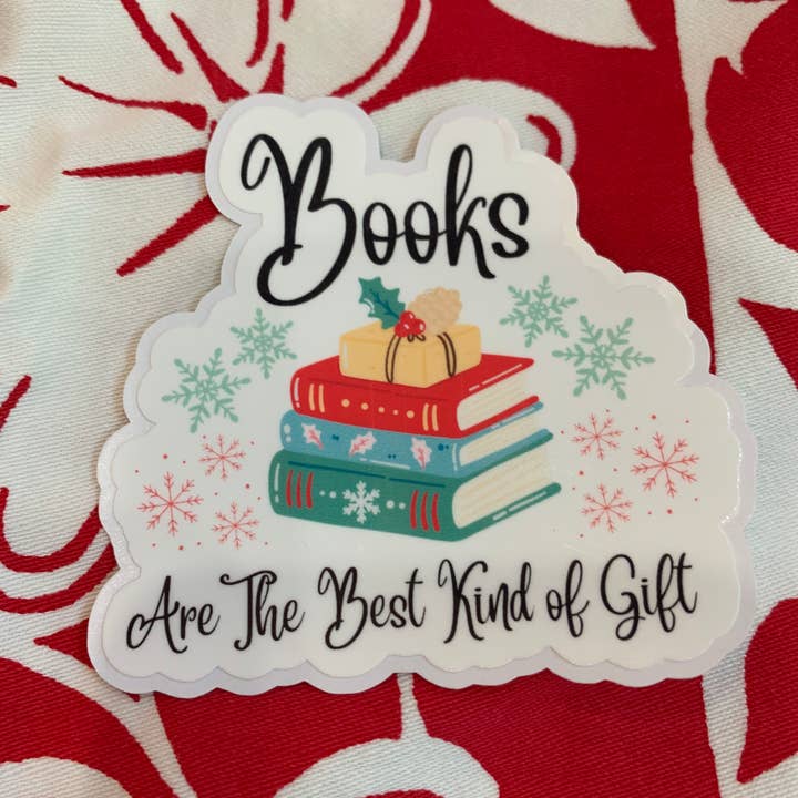Angi Bock Robertson Art - Wholesale Sticker - Christmas Book Lover Reading Sticker 3" Vinyl1