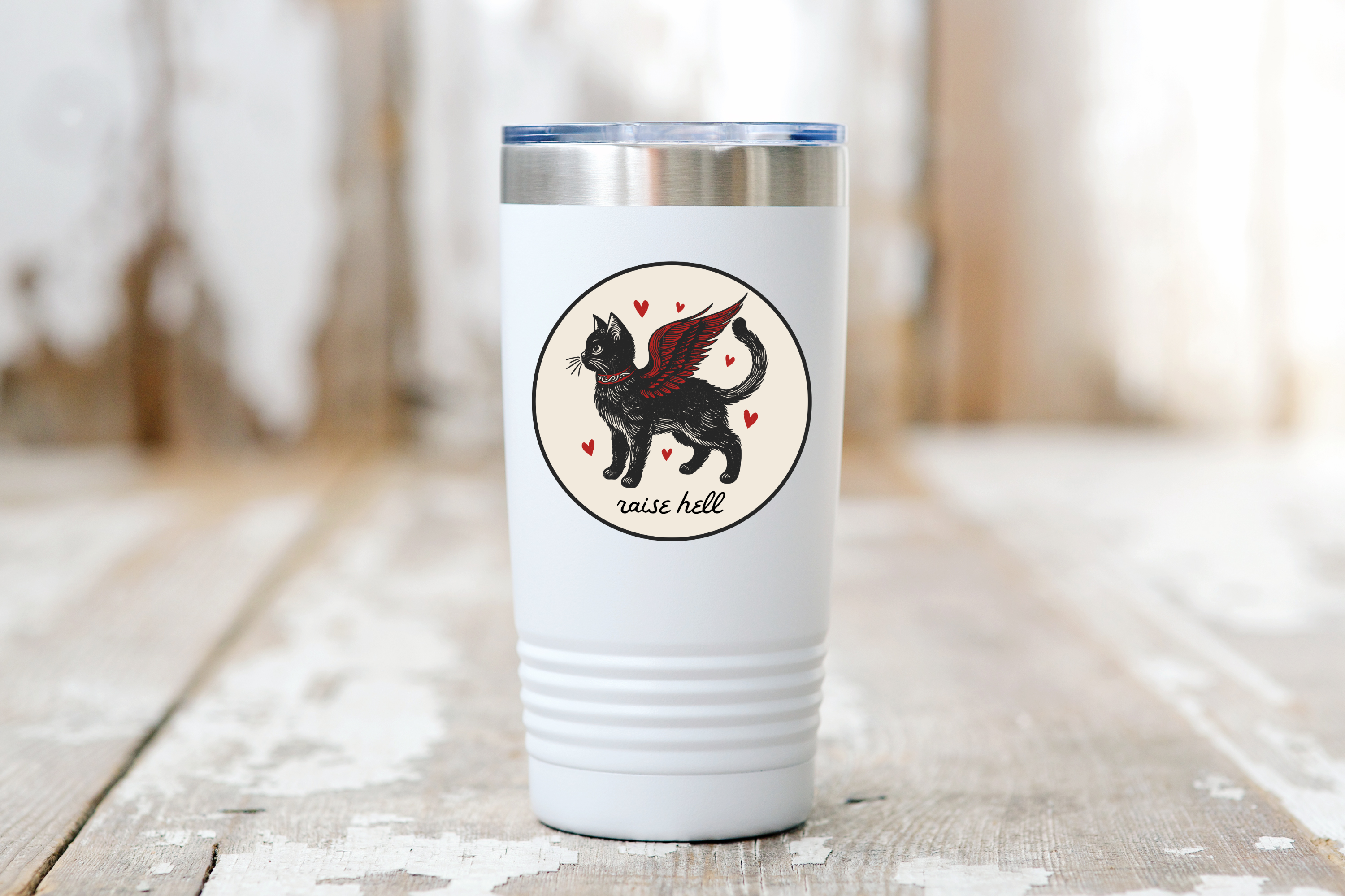 Yarnival - Wholesale Sticker - Raise Hell Cat Sticker - kitty, kitten, feathers, angel2