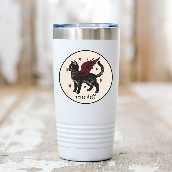 Yarnival - Wholesale Sticker - Raise Hell Cat Sticker - kitty, kitten, feathers, angel2