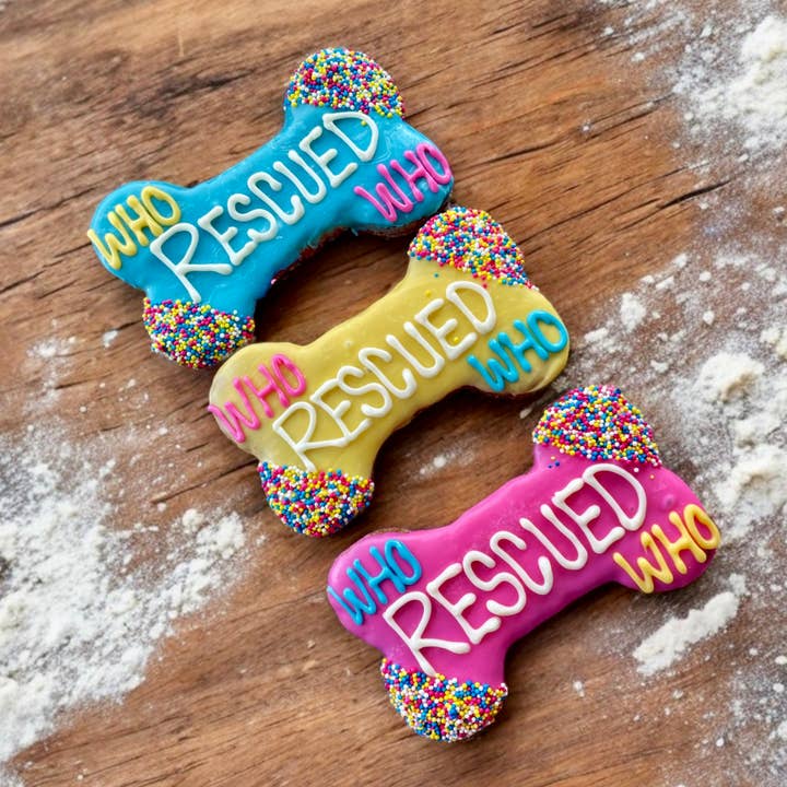 6 inch Who Rescued Who bone dog treats for wholesale by YumYum4DOGS