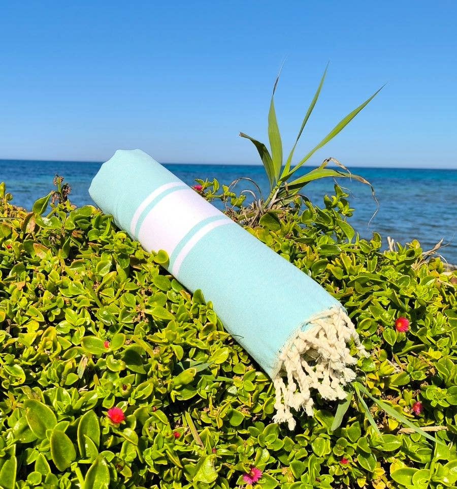 Fouta Tunisia - Vente Serviette de plage - Fouta XL Classique avec Bandes Blanches10