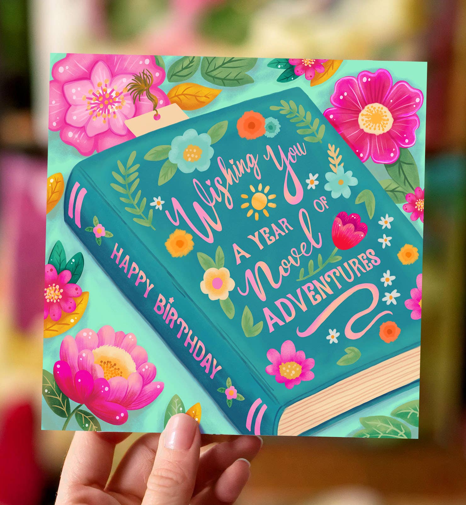 Aniet Illustration - Wholesale Birthday Card - Happy birthday book card with blue flowers1