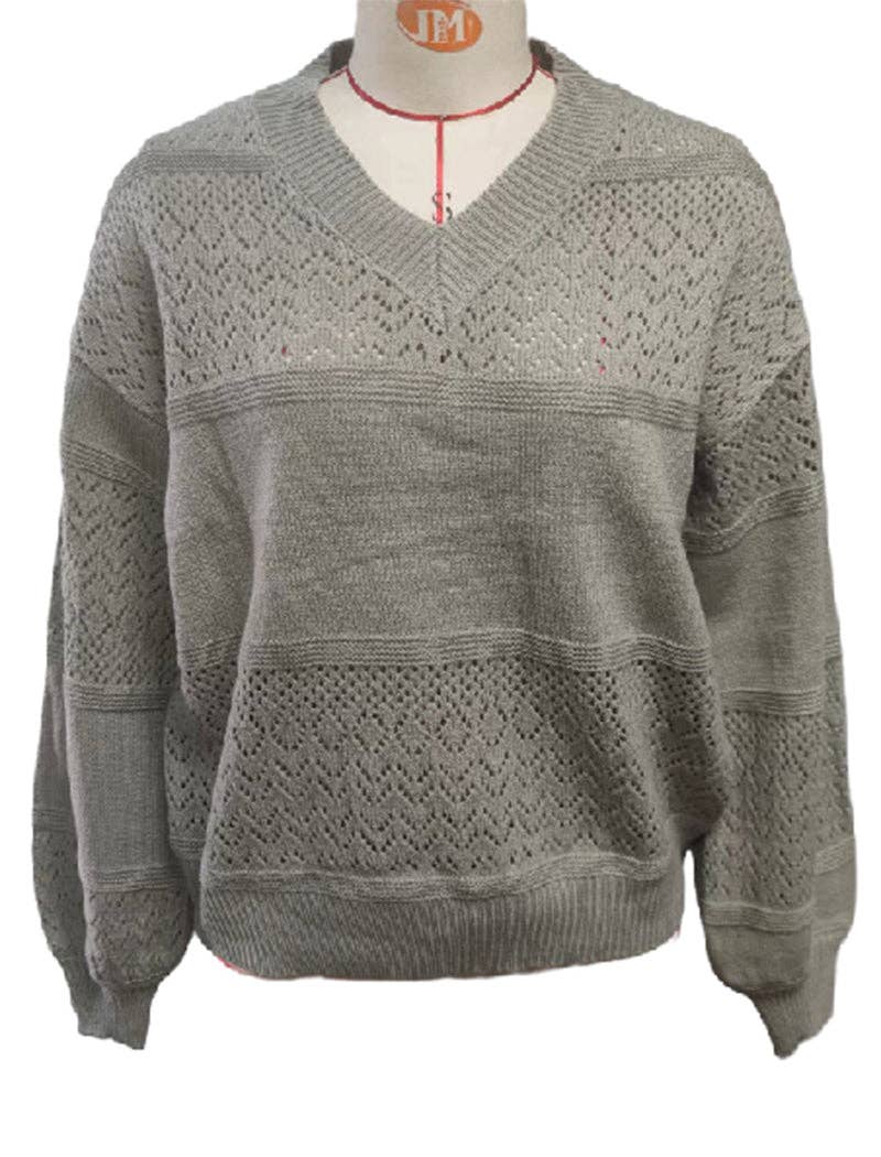 Masyal - Vente Pull en maille – femme - Pull à col en V découpé en tricot13