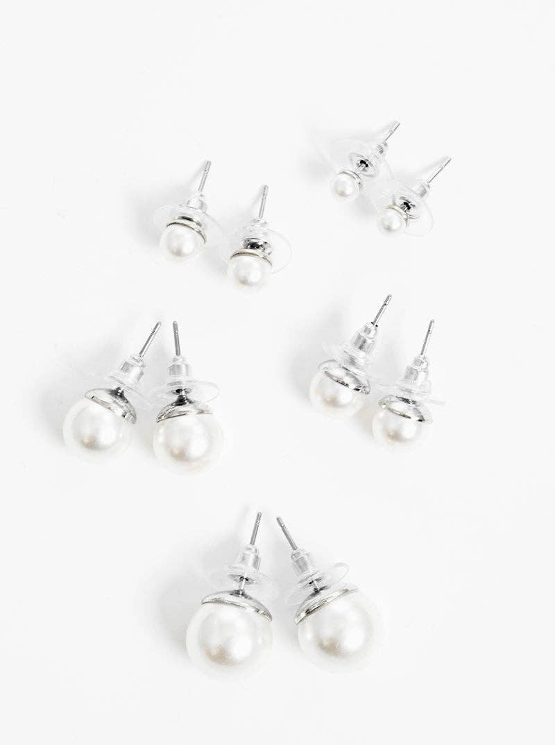 Wild Honey - Wholesale Jewelry Set - 4 To 12mm Set Of 5 Glass Pearl Post Stud Earrings1