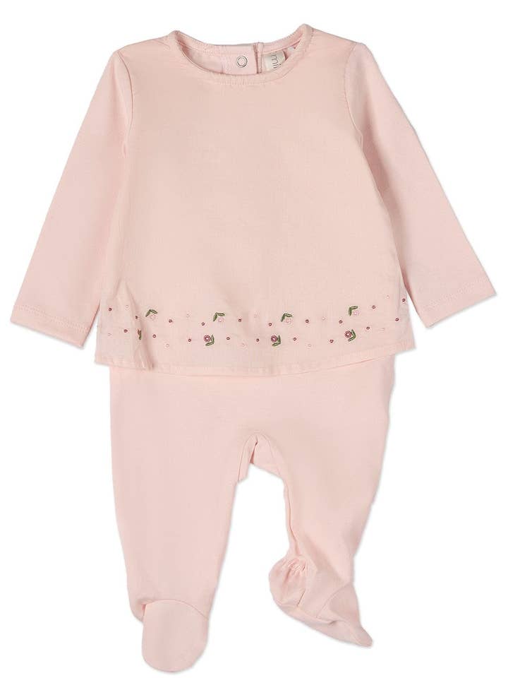 Flouncy Floral Overlay Footie for wholesale by MiniMoi by MeMoi