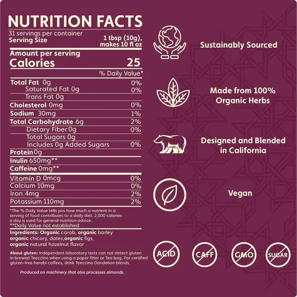 Teeccino - Wholesale Ground coffee - Hazelnut Chicory Herbal Coffee-75% Organic 1