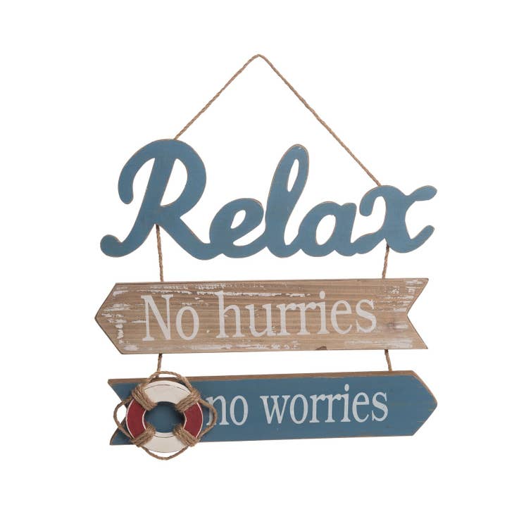 Relax No Hurries Wall Plaque 15.9" for wholesale by Beachcombers