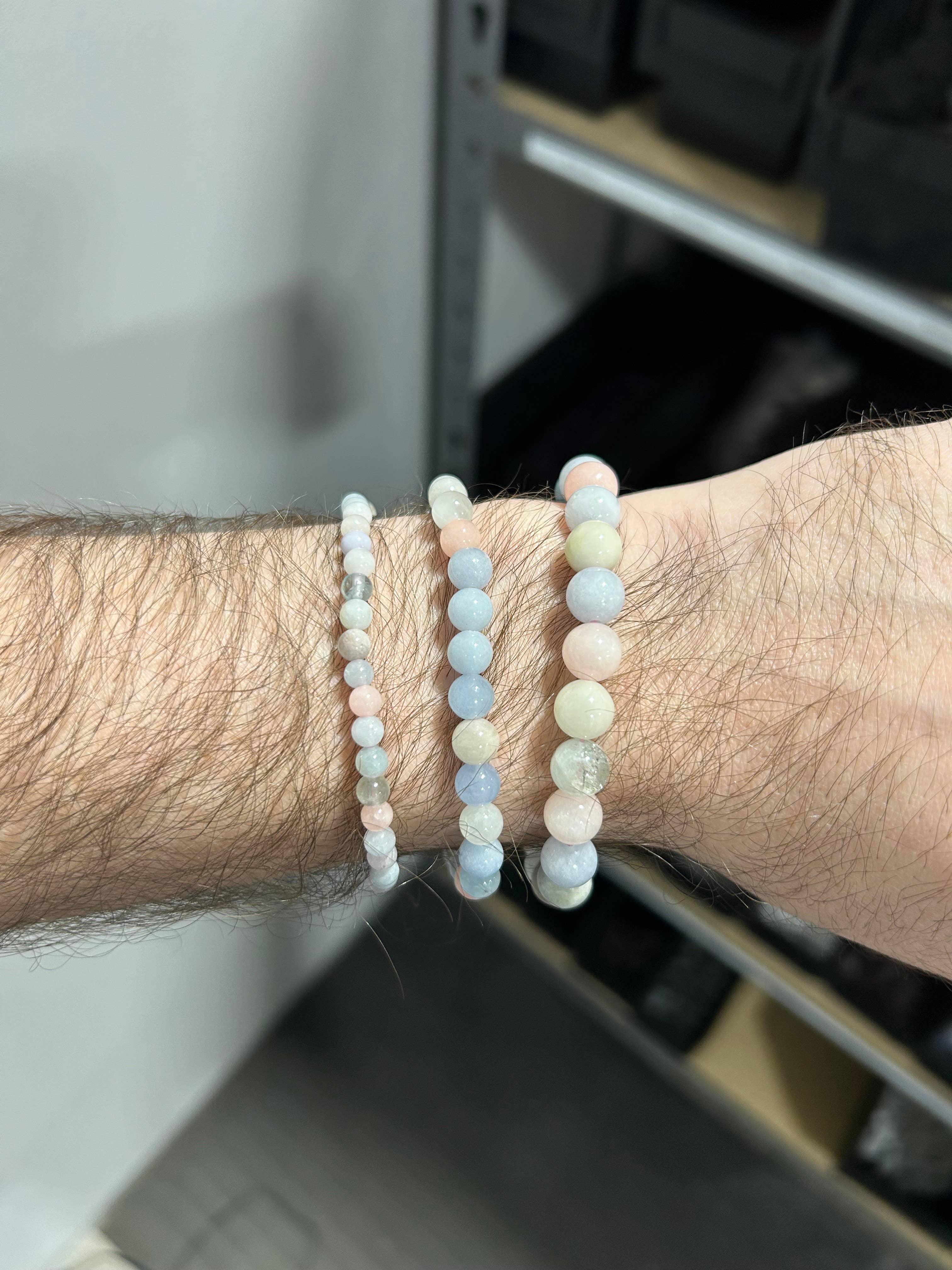 Pebble House - Wholesale Beaded Bracelet - Morganite & Aquamarine Beryl Bracelet 4mm/6mm/8mm 6