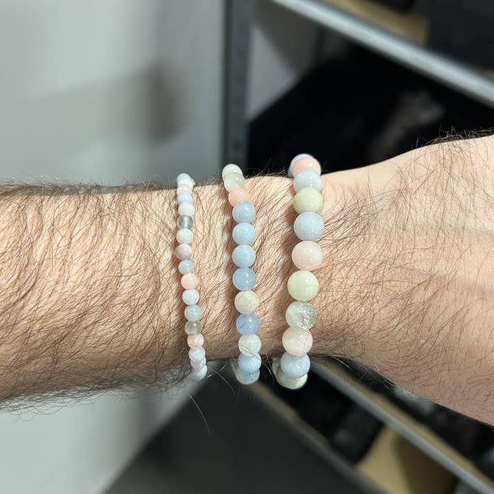 Pebble House - Wholesale Beaded Bracelet - Morganite & Aquamarine Beryl Bracelet 4mm/6mm/8mm 6