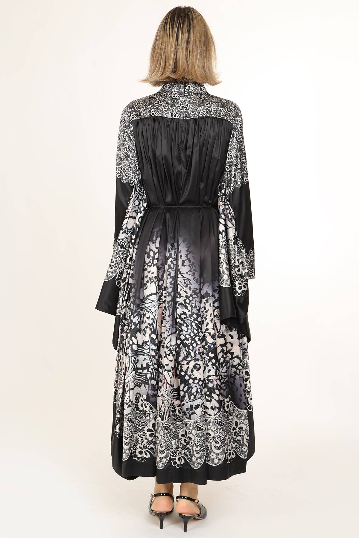 BLACK Abstract Floral Print Pleats Maxi Tunic Dress QC3710 for wholesale on Faire4