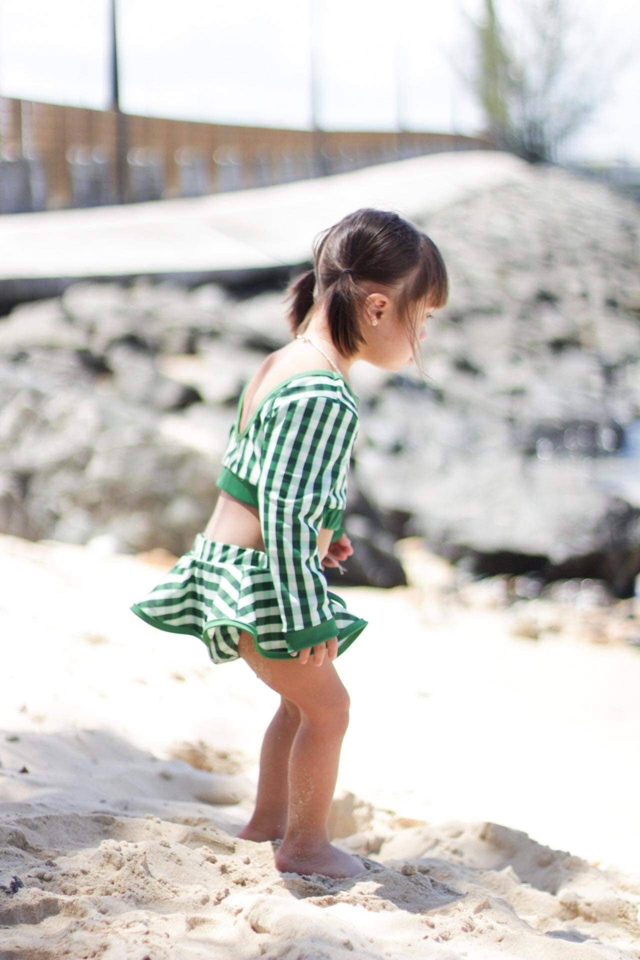 Sugar Bee Clothing – wholesale Two-piece swimsuit – Kids – Girls Swimsuit - Skirt Bikini -Green Gingham7
