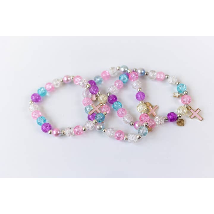 Crushed Glass Bead Stretch Bracelet - Cross for wholesale by Cheeky Plum