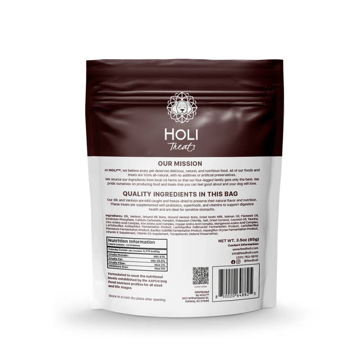 HOLI - Wholesale Pet Treats - Dog - Free Range Elk & Venison Freeze Dried Dog Treats
