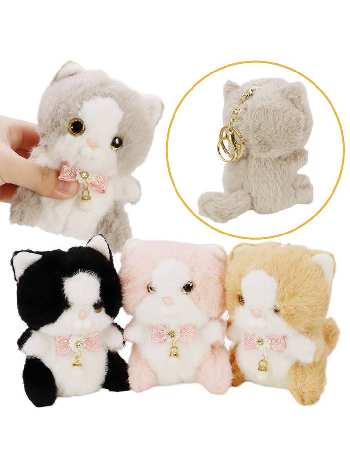 Posh Cute Kitty Cat Fuzzy Stuffed Key Chain for wholesale by Cap Zone
