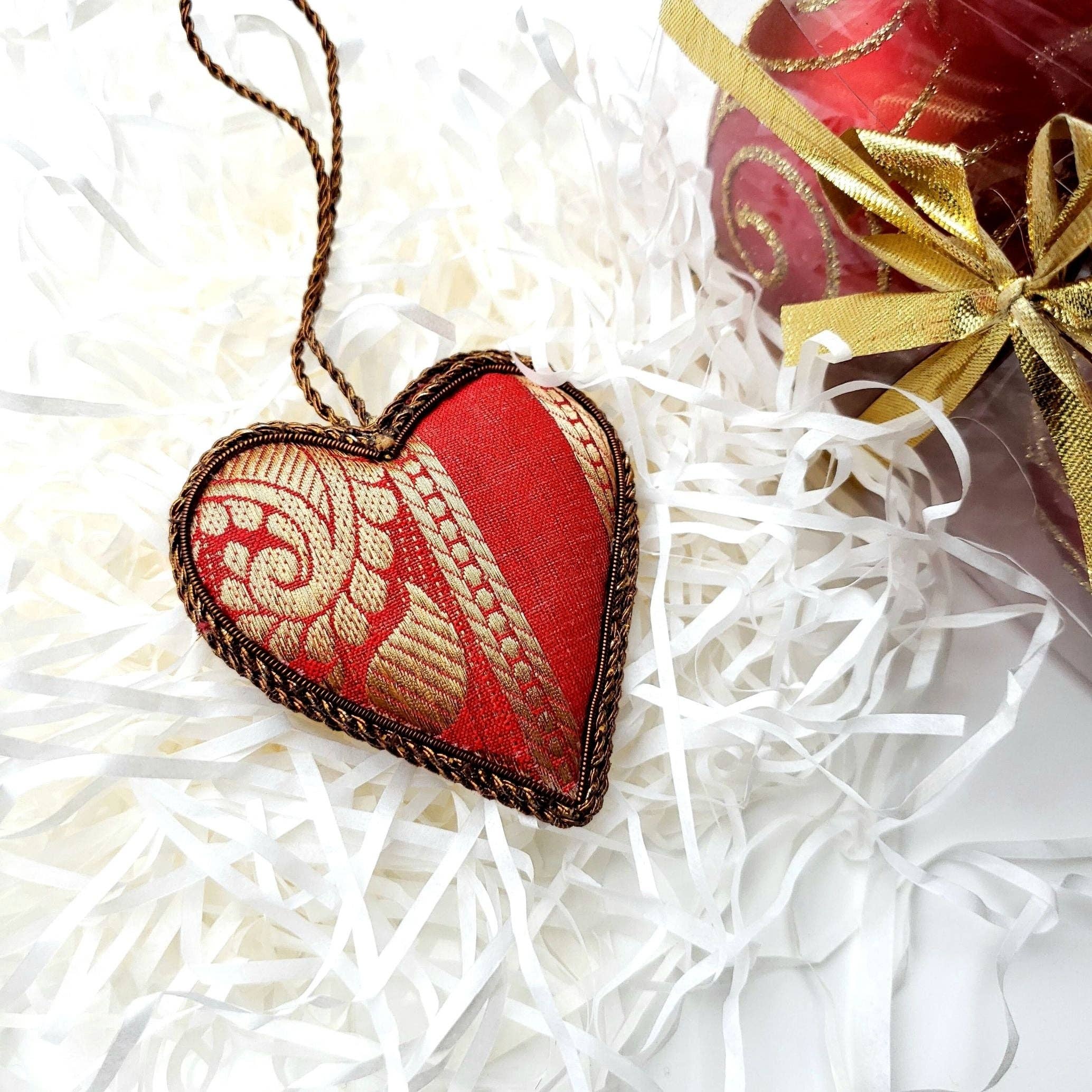 BoutiqueByMariam - Wholesale Ornament - Embroidered Red Heart Christmas Ornament, Valentines Day1