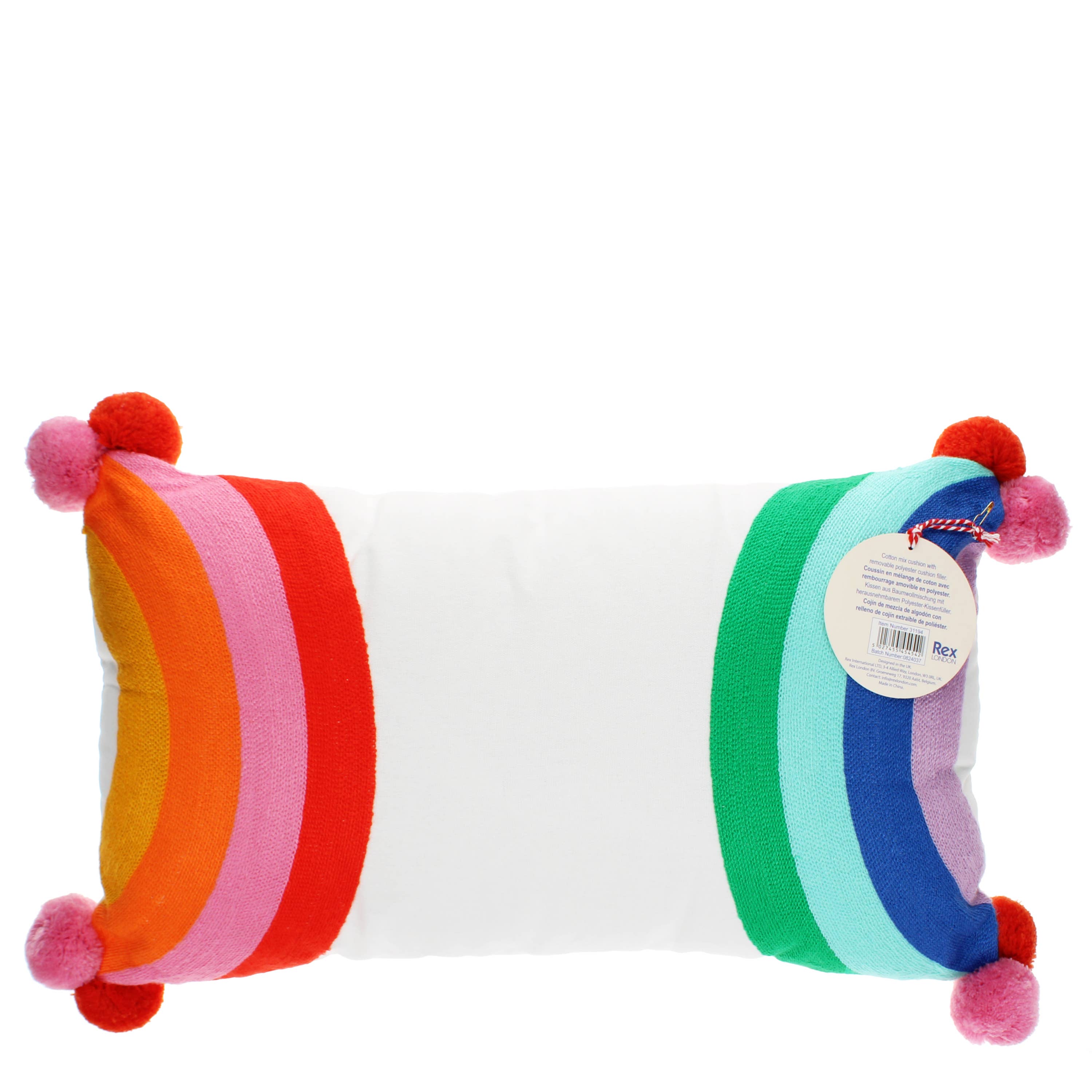 Rex B2B - UK - Vente Oreiller/coussin - Enfant et bébé - Coussin brodé avec pompons - Arc-en-ciel3