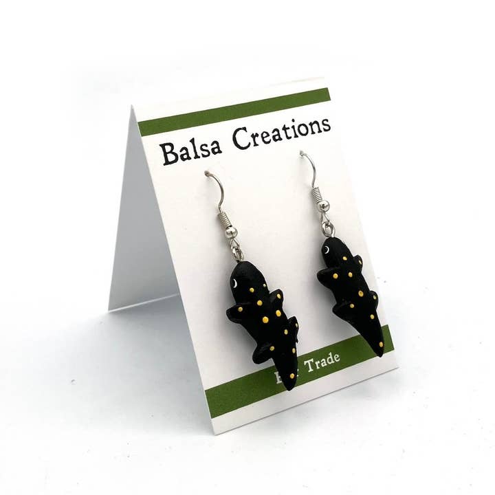 Women of the Cloud Forest - Wholesale Dangle Earrings - Spotted Salamander Balsa Earrings