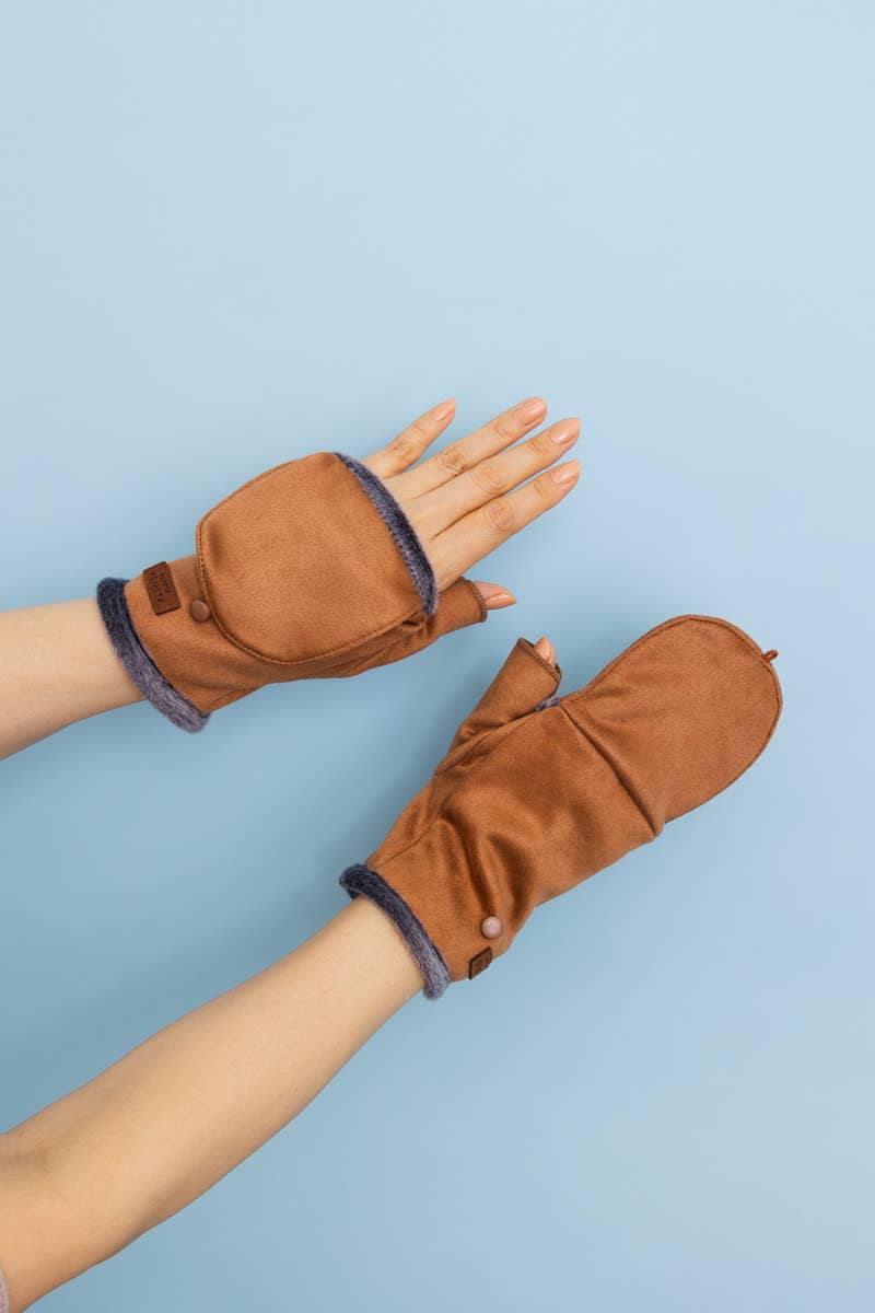 Leto Accessories - Wholesale Gloves - Unisex - Convertible Faux Suede Fingerless Mittens4