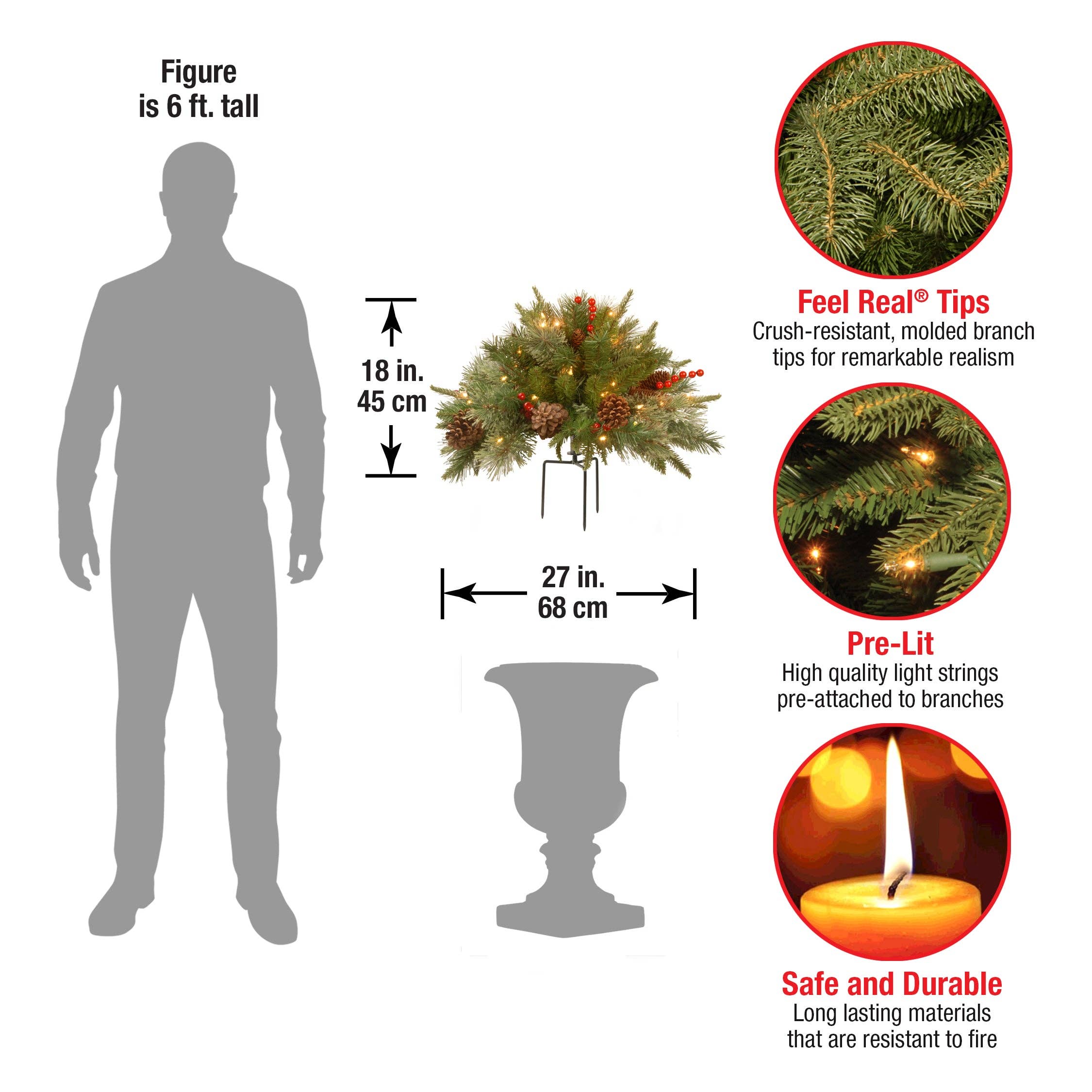 National Tree Company - Wholesale Artificial Plant - 18 in. Colonial Fir Urn Filler with LED Lights3