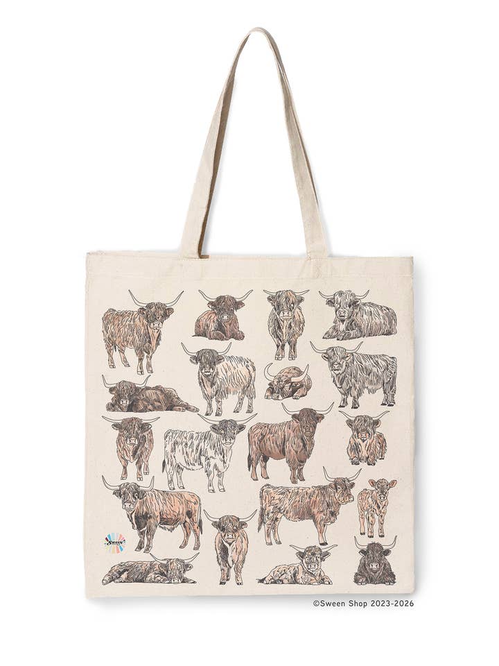 Highland Cow Tote Bag Cowgirl, Cottage Core, Farm Watercolor for wholesale by Sween Shop