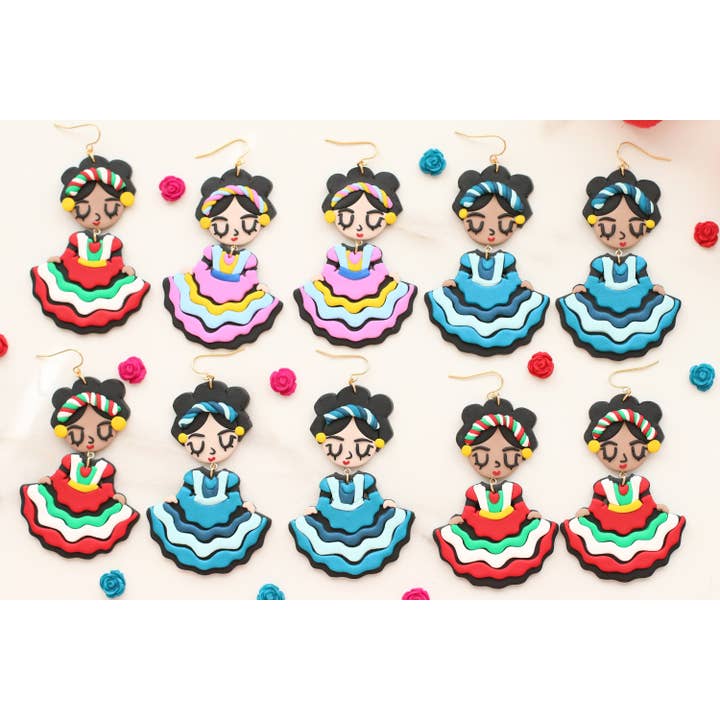 Pendientes Clay Mexican Dancer, Folk Dancer para venta al por mayor de Skye Eclisse Jewelry
