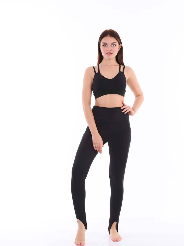 00279 BLACK HIGH WAIST BALLET LEGGING WITH POCKETS for wholesale by CM FASHION