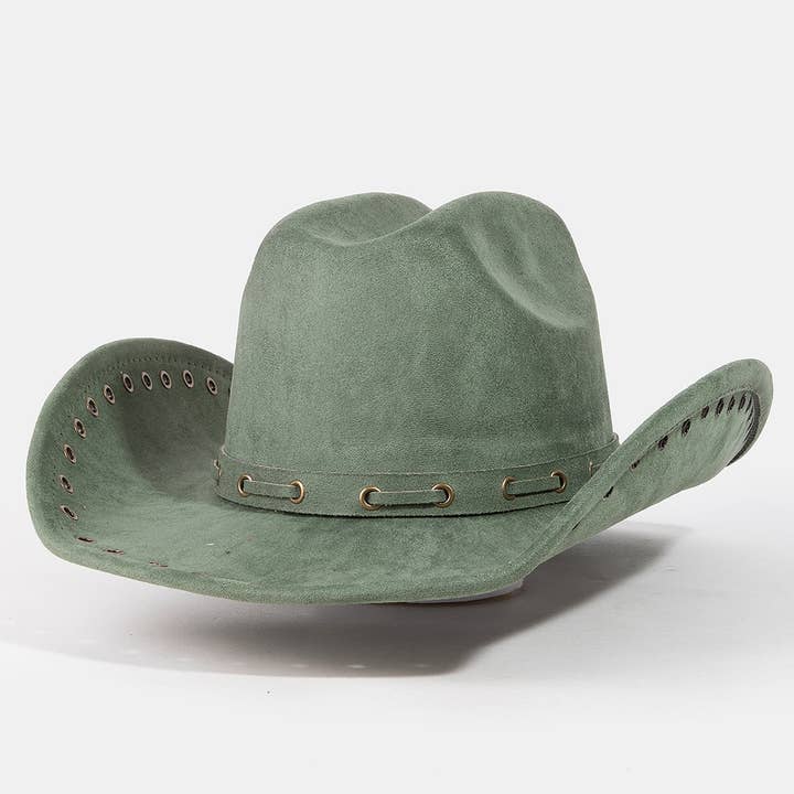 Collections by Fame Accessories - Wholesale Fedora - Women's - Grommet Brim Faux Suede Cowboy Hat