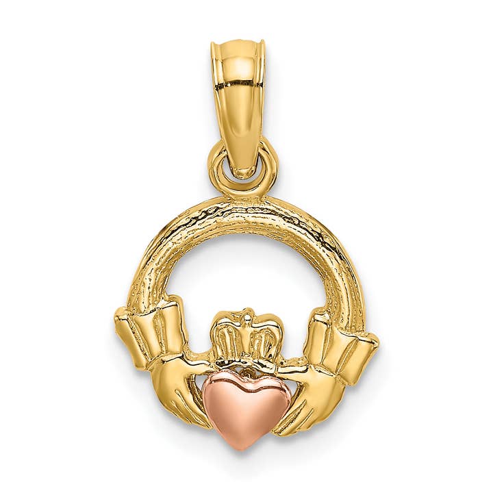 Breloque Claddagh bicolore 10 carats avec cœur pour la vente par Sophia Jewelers