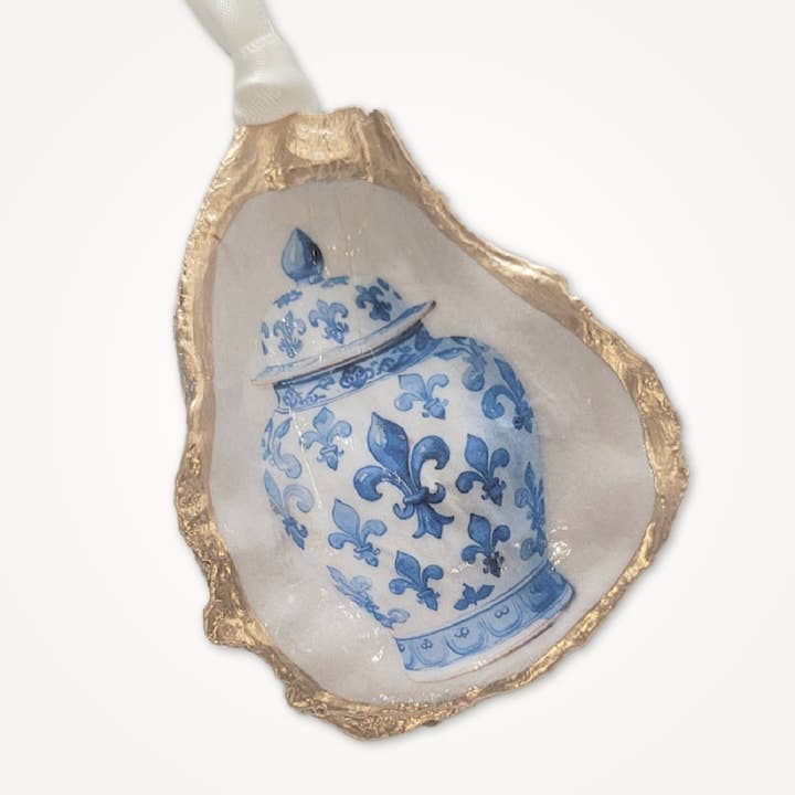 Beatrixbell Handcrafted - Wholesale Ornament - Chinoiserie Fleur de Lis Ornament • Oyster Shell1