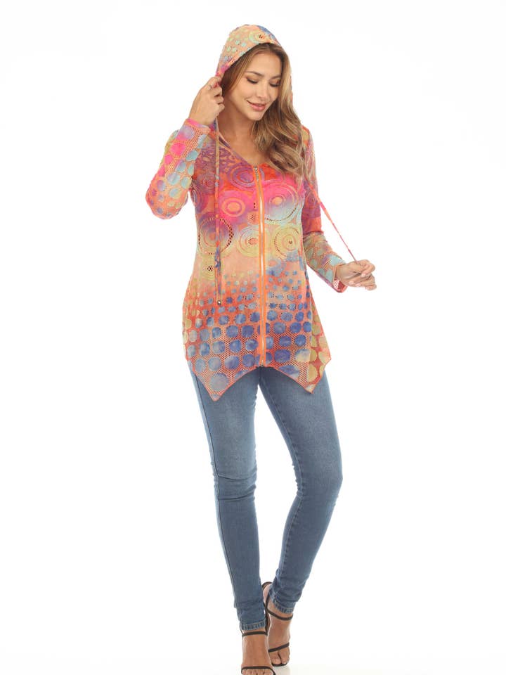 Bruin-roze polkajack met capuchon voor dames KV24131 voor wholesale door Kamana