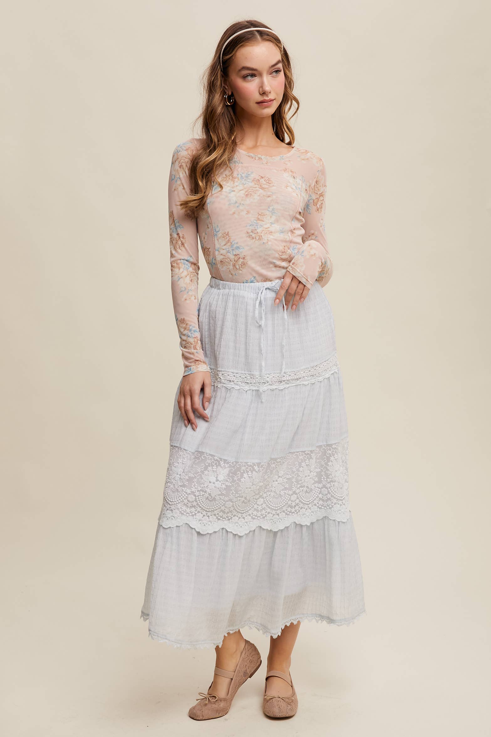 Listicle - Wholesale T-Shirt - Women's - Floral Mesh Long Sleeve Layering Top21