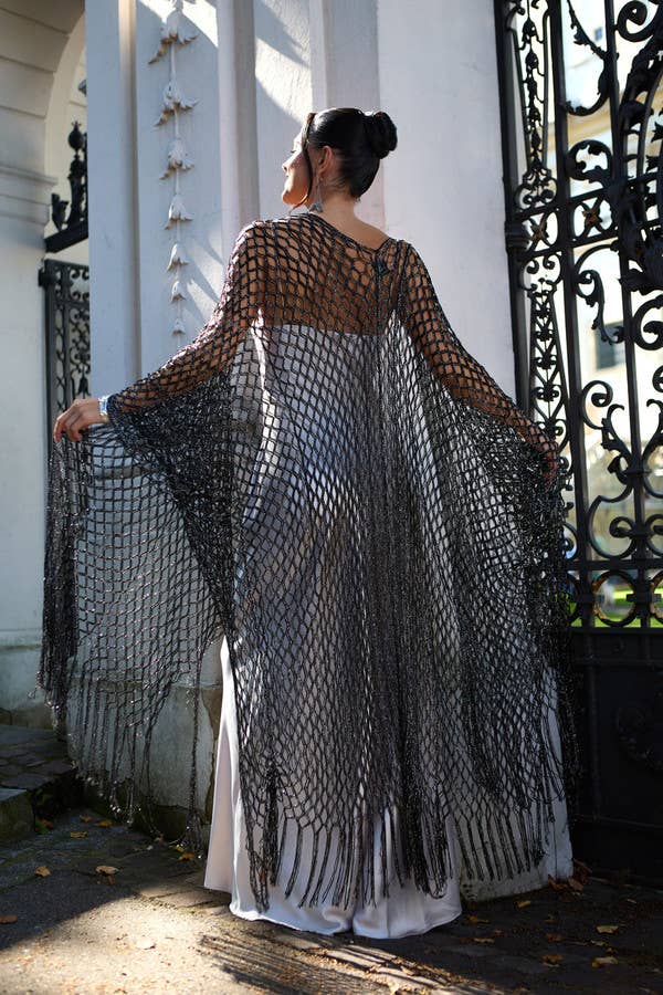 SAACHI - Wholesale Kimono - Women's - Metallic Crochet Fringed Kimono6