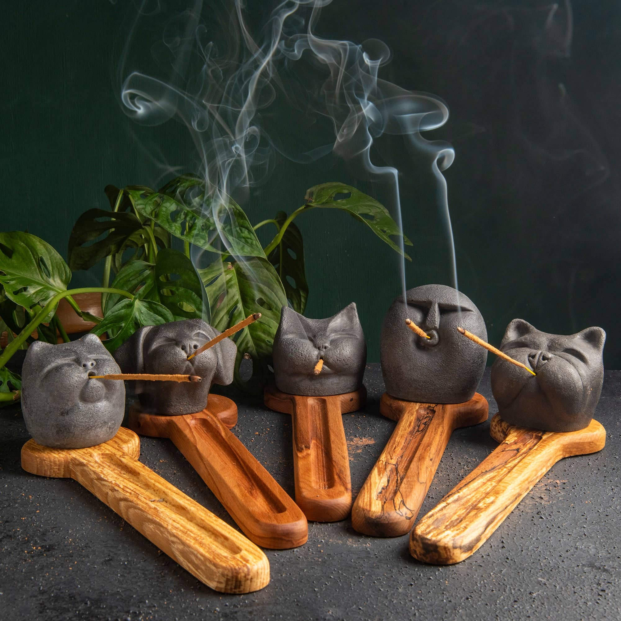 Troy Touch - Vente Porte-encens - Ensemble de 3 porte-encens faits à la main avec support en bois8