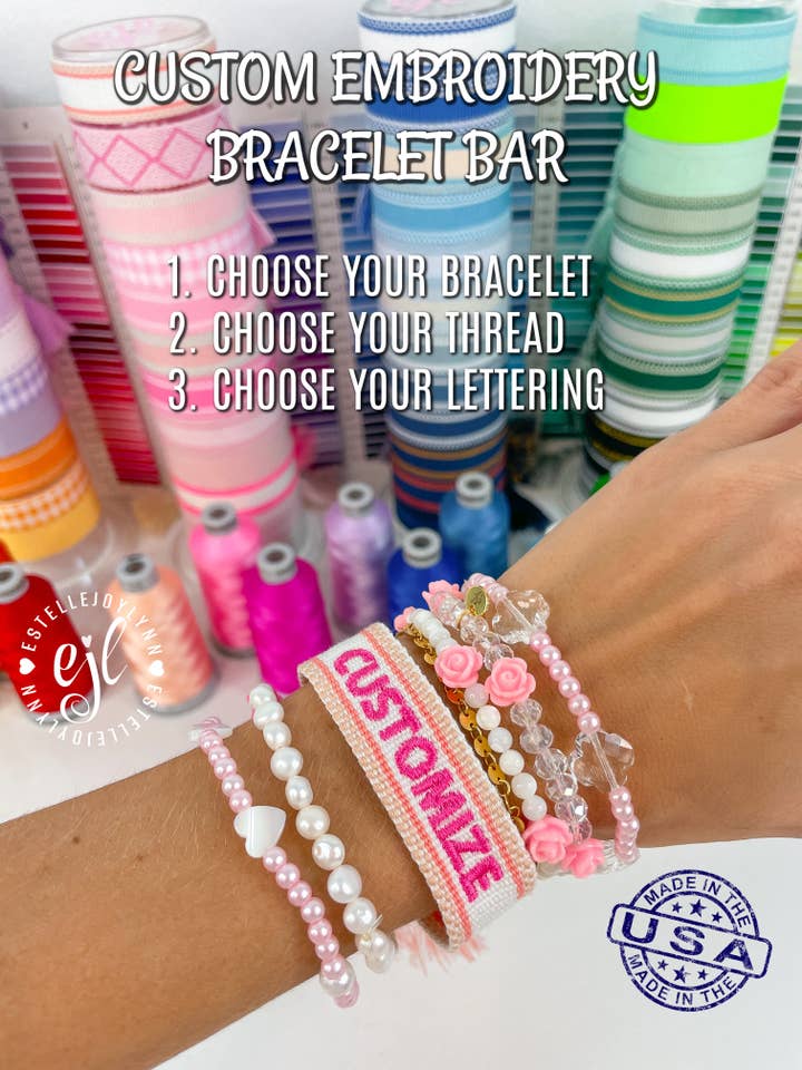 Custom Embroidery Bracelets / Embroidered Tassel Bracelet for wholesale by EstelleJoyLynn, LLC