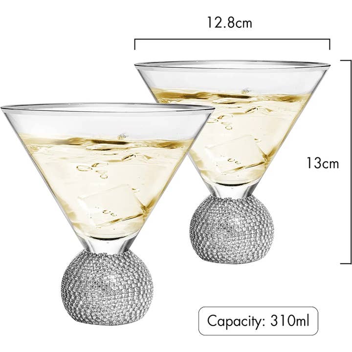 The Wine Savant / Khen Glassware - Wholesale Cocktail/Liquor Glass - Diamond Crystal Silver Stemless Martini Glasses | 10.5 OZ