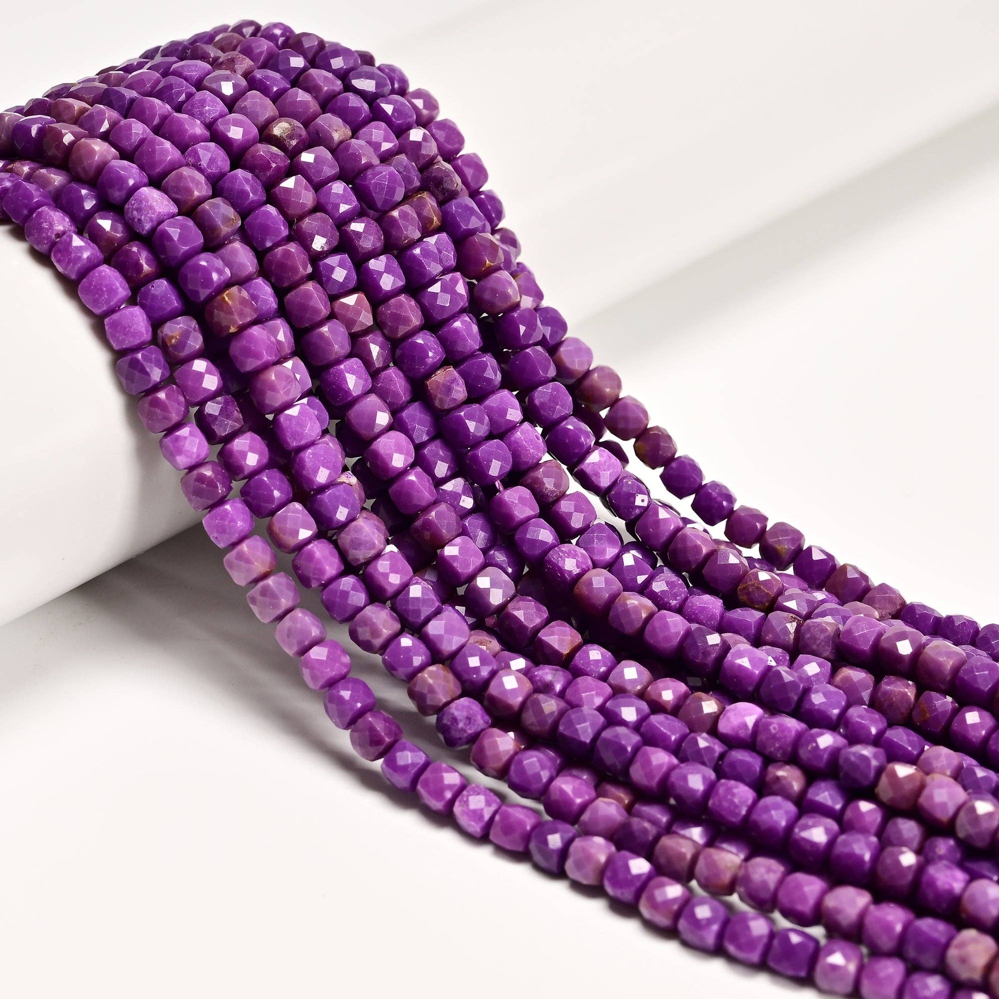 CRCBEADS - Wholesale Beads - Natural Purple Phosphosiderite Faceted Cube Beads Size 4mm 15.5'' Strand0